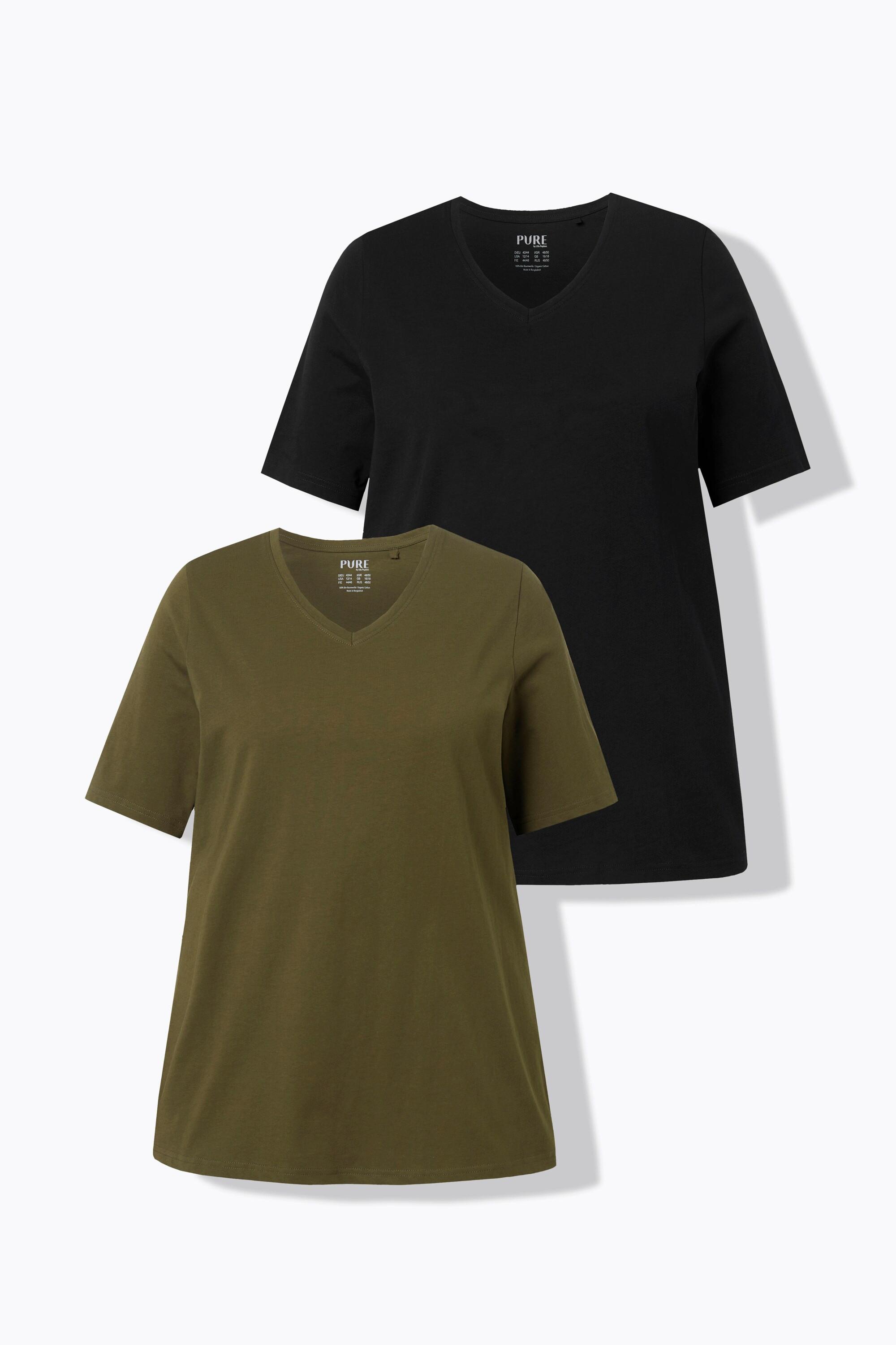 Ulla Popken Confezione da 2 T-shirt Scollo a V Maniche Corte Cotone Biologico  