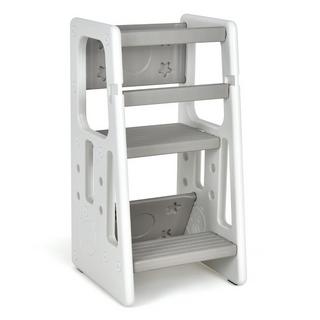 Northix Tabouret de cuisine pour enfants avec double rampe de sécurité, 3 hauteurs réglables et pieds antidérapants, gris  
