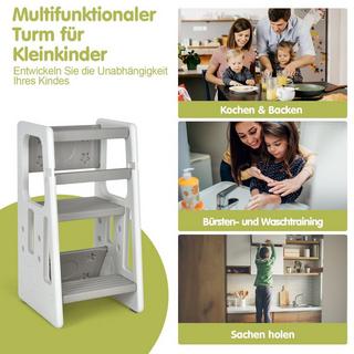 Northix Tabouret de cuisine pour enfants avec double rampe de sécurité, 3 hauteurs réglables et pieds antidérapants, gris  