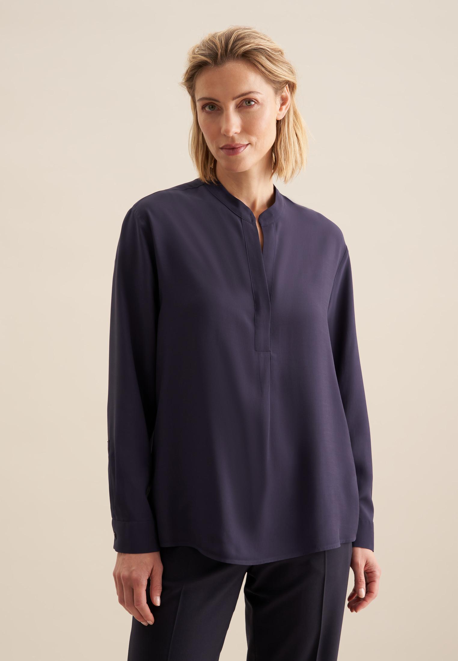 Image of Tunika Uni Langarm Kragen Damen Dunkelblau 40