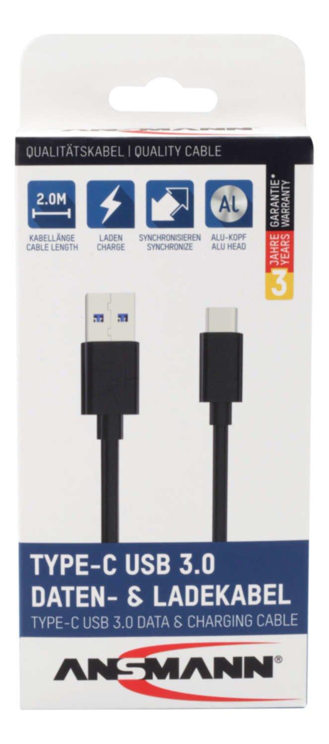 ANSMANN  1700-0081 USB Kabel 2 m USB 3.2 Gen 1 (3.1 Gen 1) USB A USB C Schwarz 