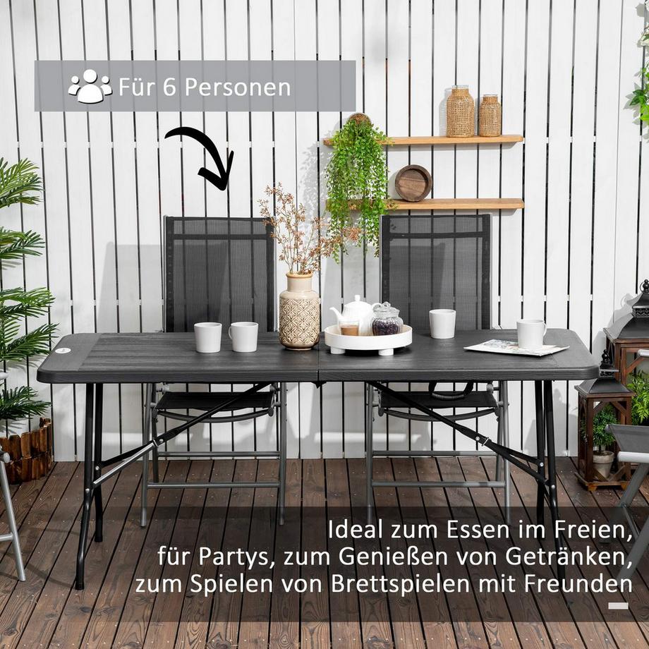 Northio Gartentisch Klapptisch Für 6 Personen, Buffettisch Mit Stahlgestell, Terrassentisch In Holzoptik, 180 X 75,5 X 73 Cm, Dunkelgrau  