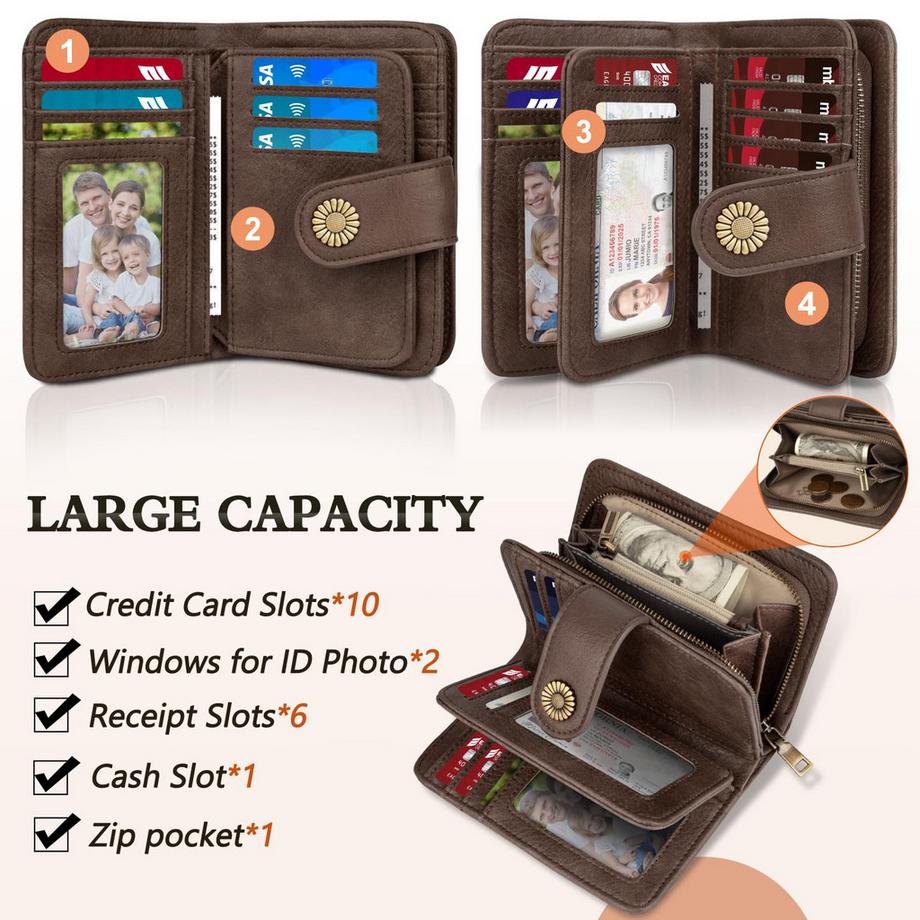 Only-bags.store Portafoglio Vintage in Pelle PU Grande Capacità  