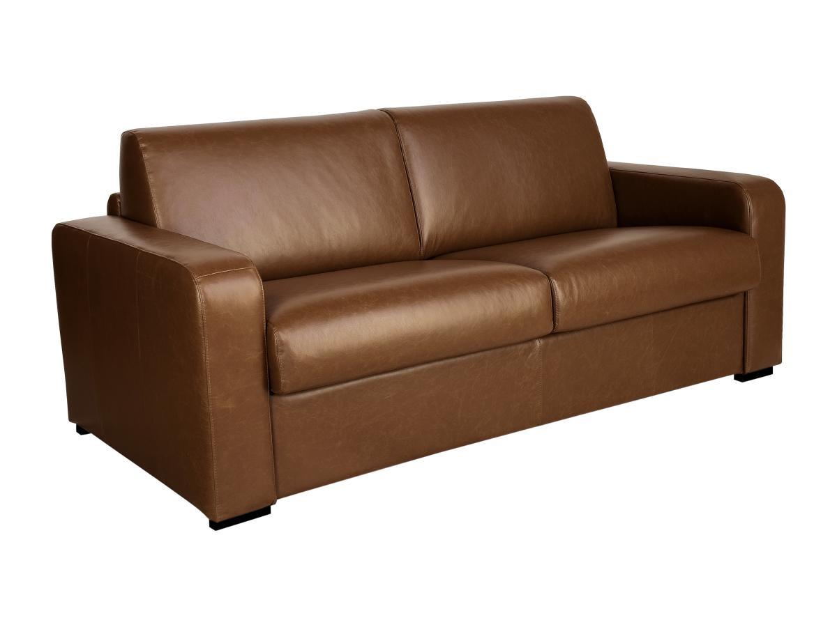 Vente-unique Schlafsofa mit Matratze 3-Sitzer - Matratze 14 cm - Büffelleder - Vintage-Optik - Karamell - BEVIS  