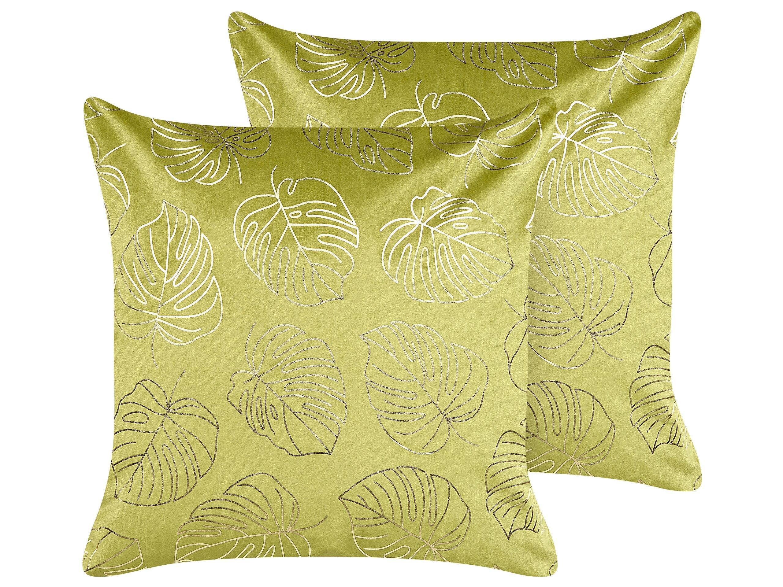Image of Kissen 2er Set aus Samtstoff Glamourös MONSTERA Kissen 2er Set aus Samtstoff Glamourös MONSTERA