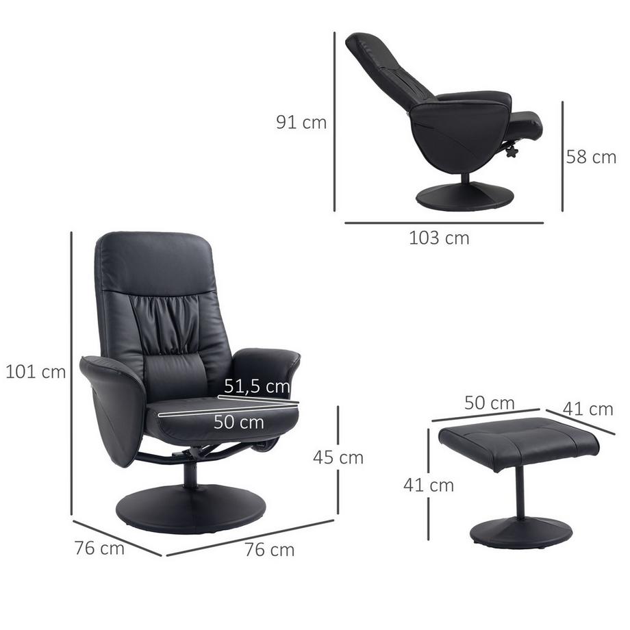 Northio Fauteuil De Relaxation Avec Tabouret, Fauteuil Tv, Fauteuil Tv Avec Fonction Inclinable, Chaise Rembourrée Pivotante Pour Salon, Chambre À Coucher, Simili Cuir, Noir  