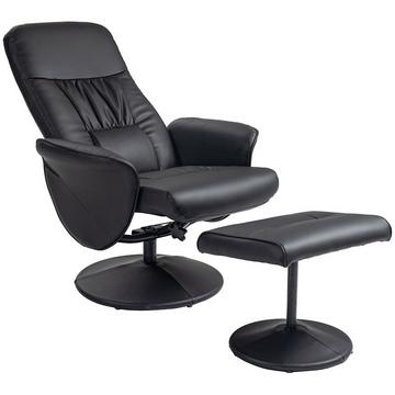 Fauteuil De Relaxation Avec Tabouret, Fauteuil Tv, Fauteuil Tv Avec Fonction Inclinable, Chaise Rembourrée Pivotante Pour Salon, Chambre À Coucher, Simili Cuir, Noir