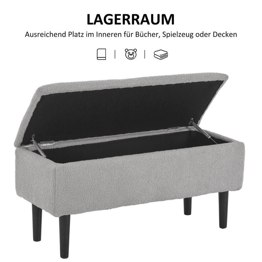 Northio Panca con vano portaoggetti, panca imbottita con coperchio incernierato, aspetto velluto, panca a cassapanca, per soggiorno, camera da letto, grigio, 95 x 38 x 45 cm  