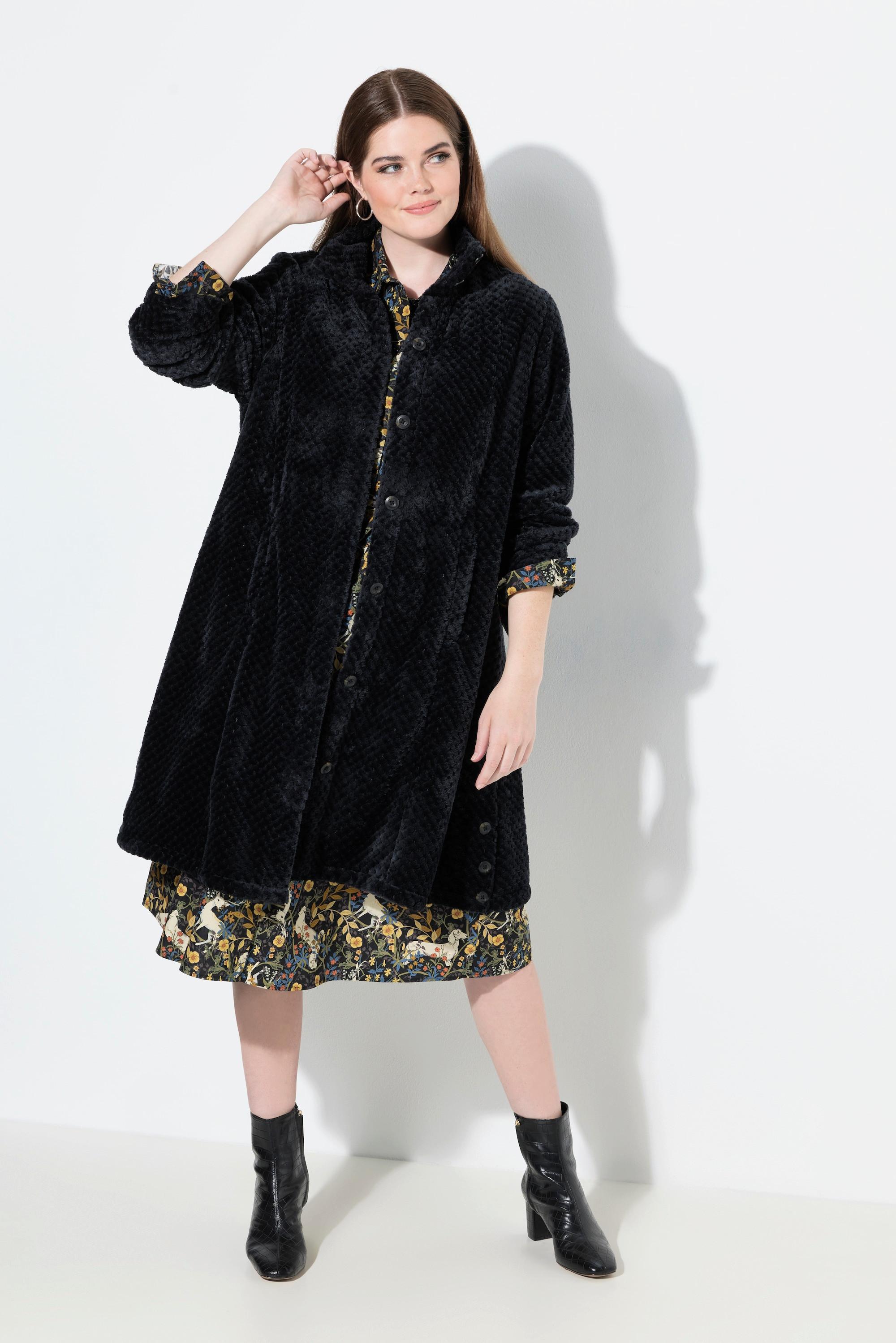 Ulla Popken Giacca Morbida Collo Alto Linea Ad A Maniche Lunghe  