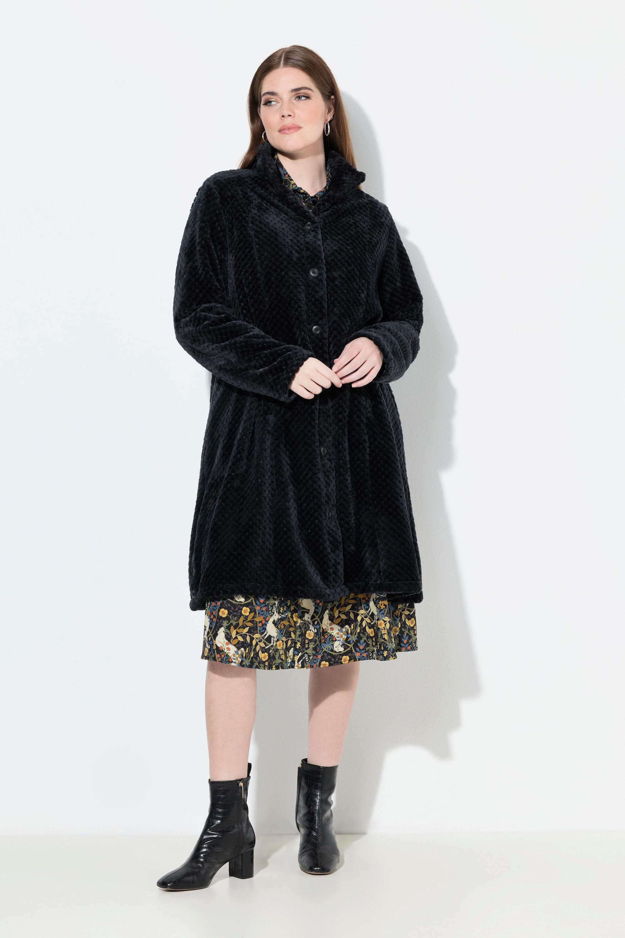 Ulla Popken Giacca Morbida Collo Alto Linea Ad A Maniche Lunghe  