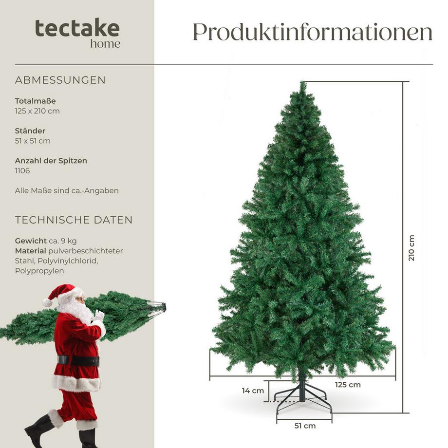 Tectake Weihnachtsbaum  Dasher künstlich in Grün, mit dichten Nadeln detailliert und naturgetreu  