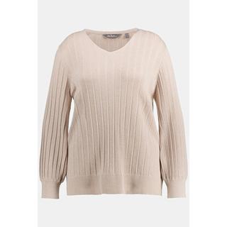 Ulla Popken  Pullover, Metallic-Effekt, V-Ausschnitt, Langarm 