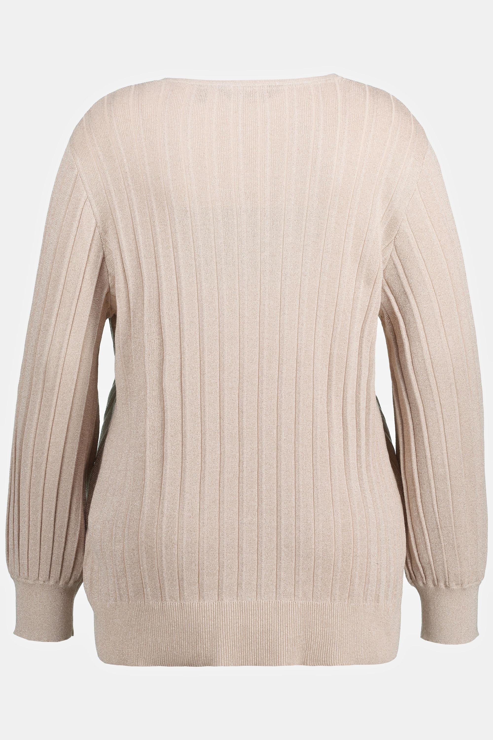 Ulla Popken  Pullover, Metallic-Effekt, V-Ausschnitt, Langarm 