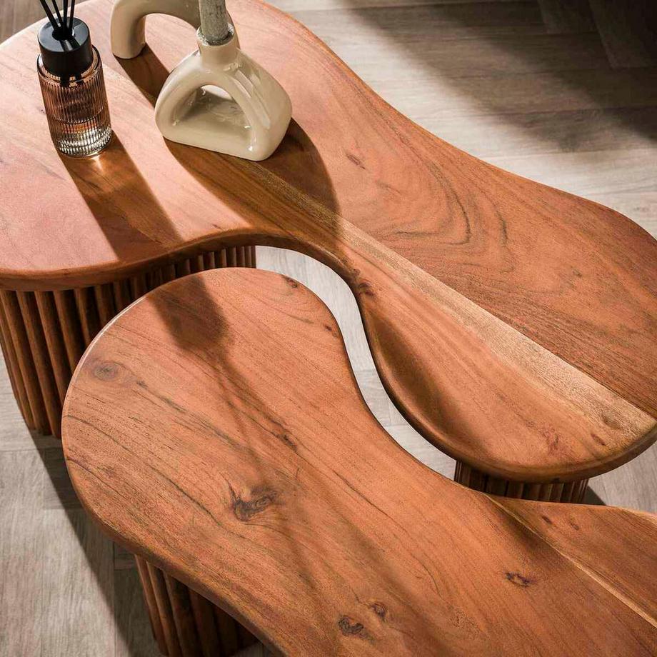 mutoni Tavolino Fuse in acacia naturale (set di 2)  