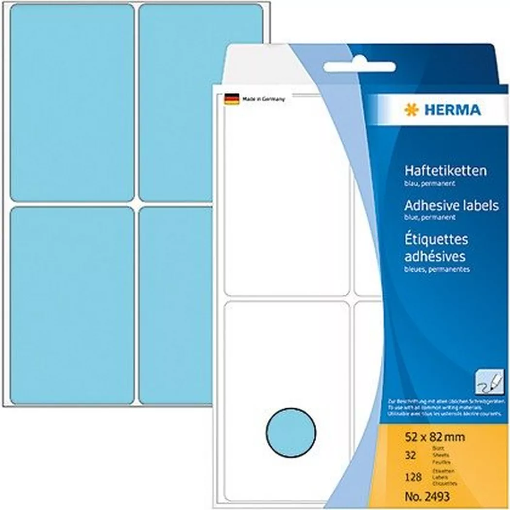 HERMA – Etiketten 52×82mm 2493 blau 128 Stück, One Size