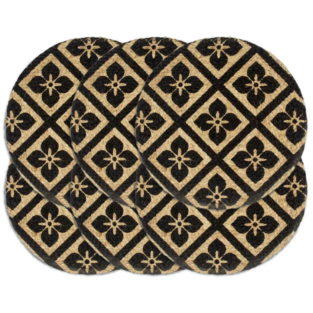 vidaXL Placemats 6 st rond 38 cm jute zwart133869