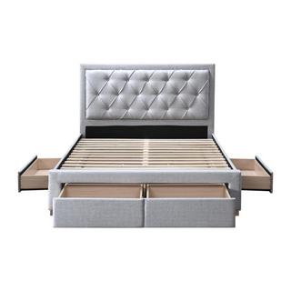 Vente-unique Letto con Cassetti 160 x 200 cm Tessuto Grigio  - LEOPOLD  