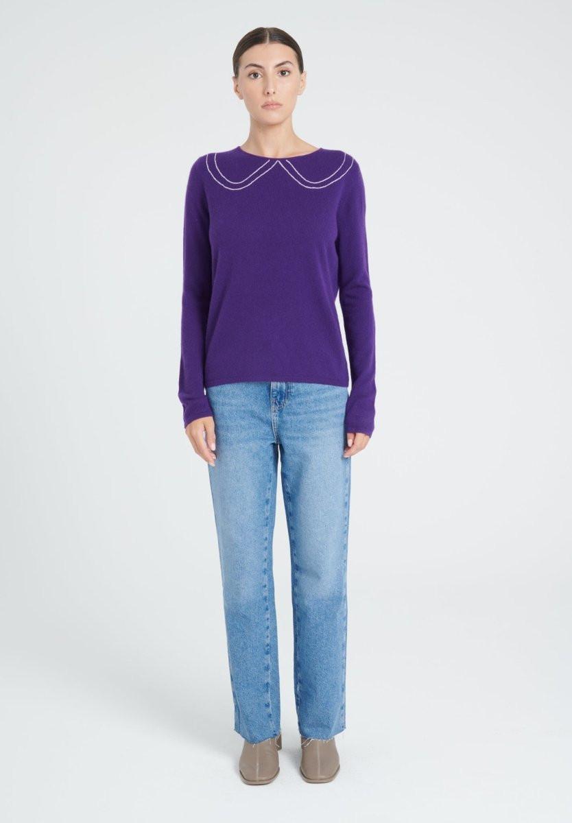 Image of Zaya 11 Pullover Mit Claudine-ausschnitt Intarsia - 100% Kaschmir Damen Violett XL