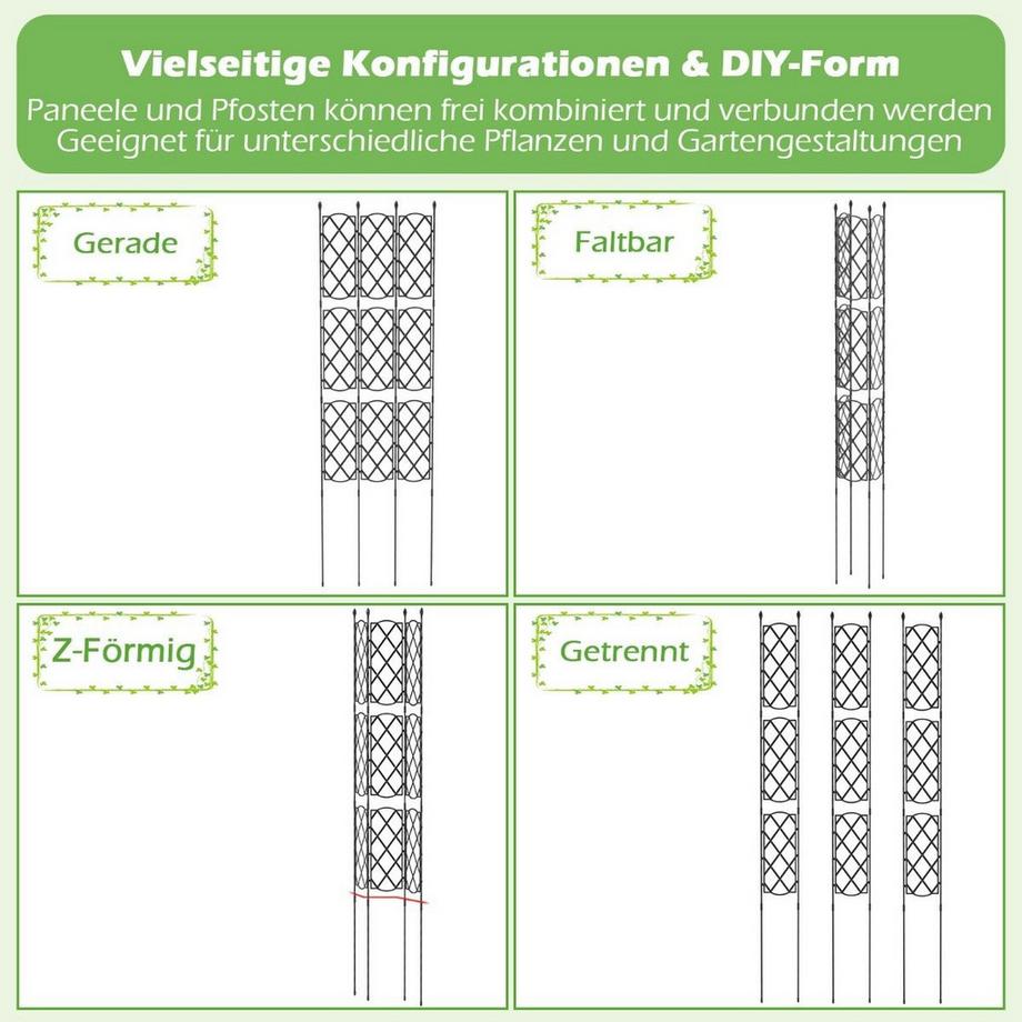 B2X Set di 3 tralicci da giardino in metallo con traliccio per recinzione da giardino autoportante plug-in  