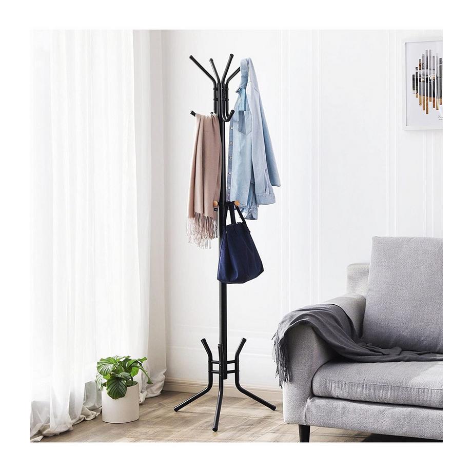 Calicosy Appendiabiti da Ingresso Nero su Piedi a 12 Ganci - H178 cm  