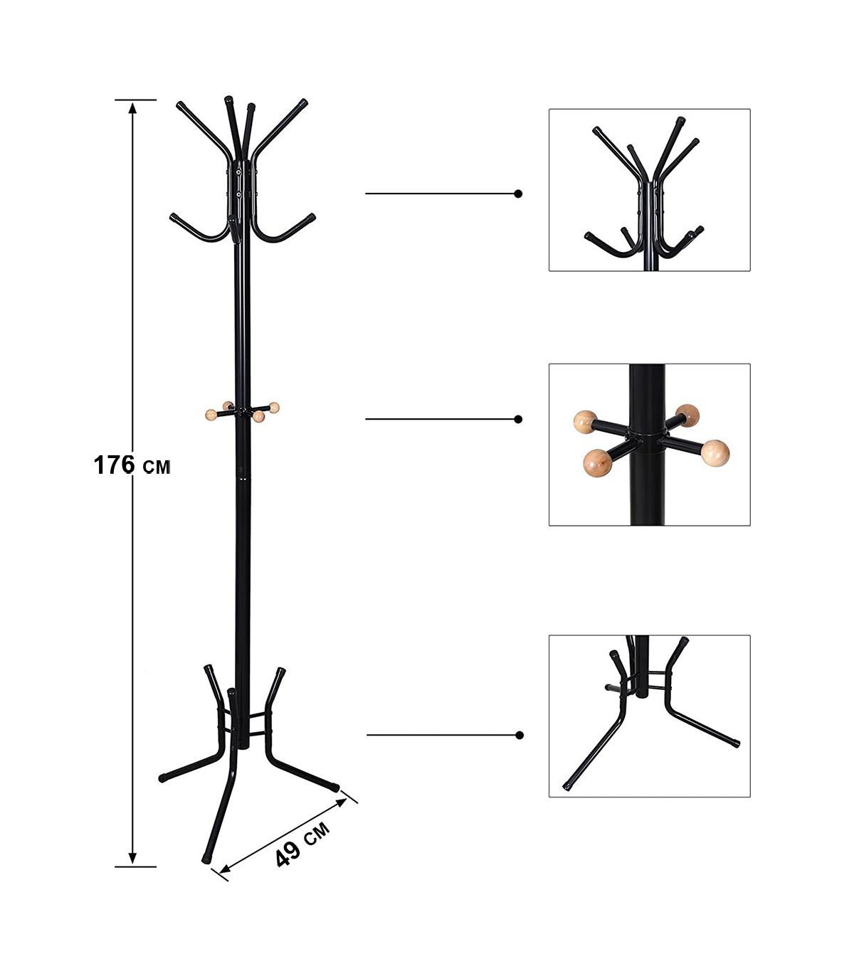 Calicosy Appendiabiti da Ingresso Nero su Piedi a 12 Ganci - H178 cm  