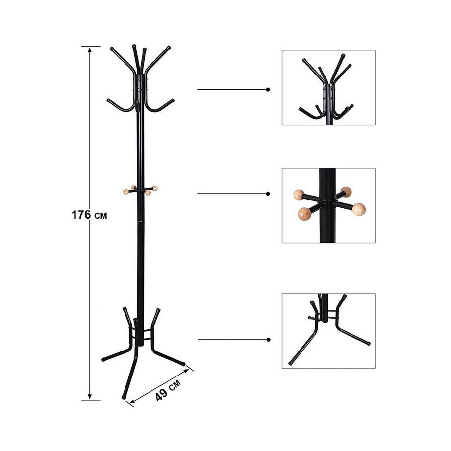 Calicosy Appendiabiti da Ingresso Nero su Piedi a 12 Ganci - H178 cm  
