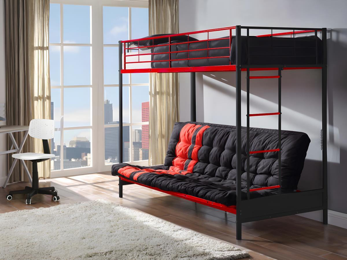 Vente-unique Letto a soppalco 90 x 190 cm - Nero e rosso - MODULO IV  