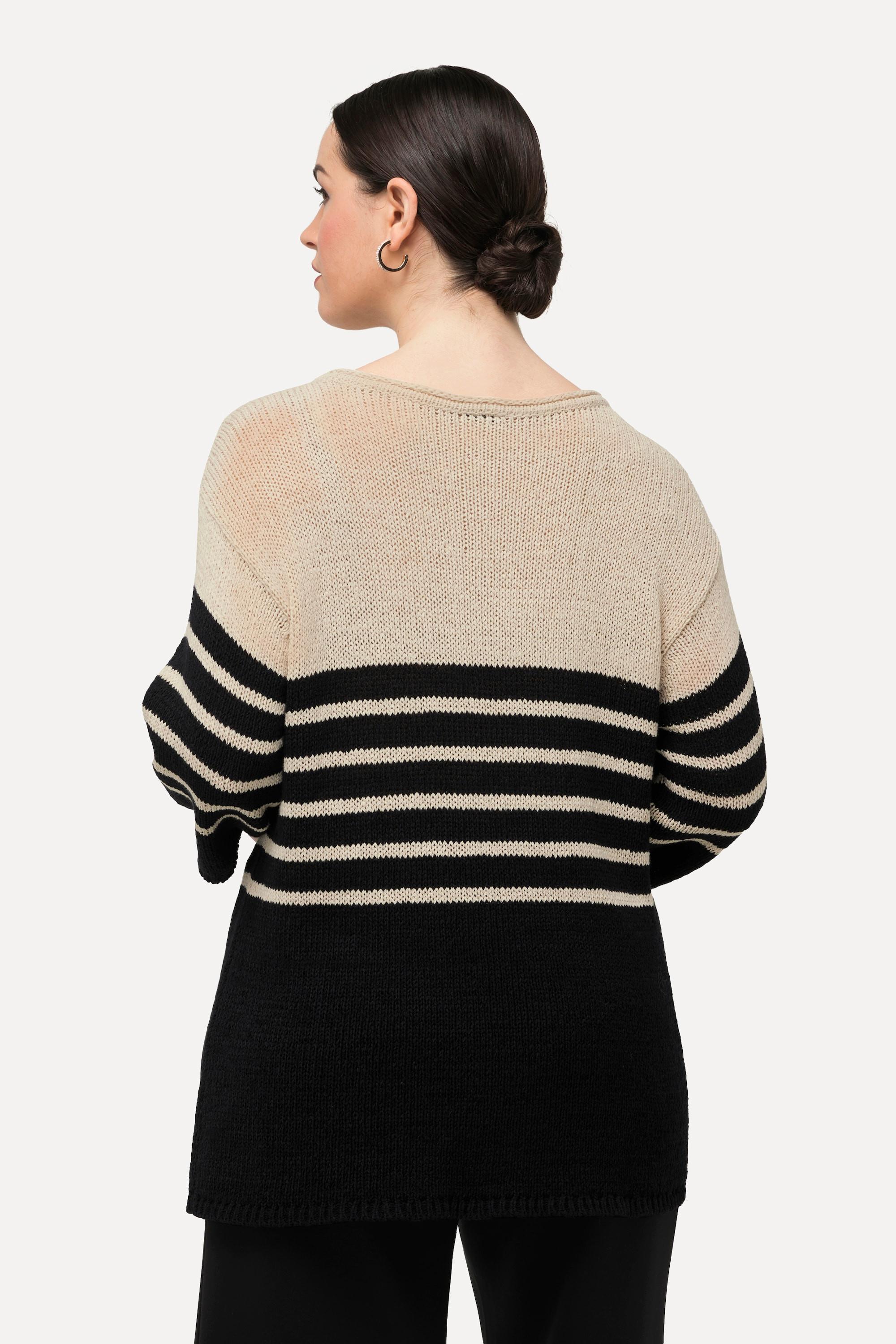 Ulla Popken  Pullover, Ringel, Oversized, Rundhals, 3/4-Arm 