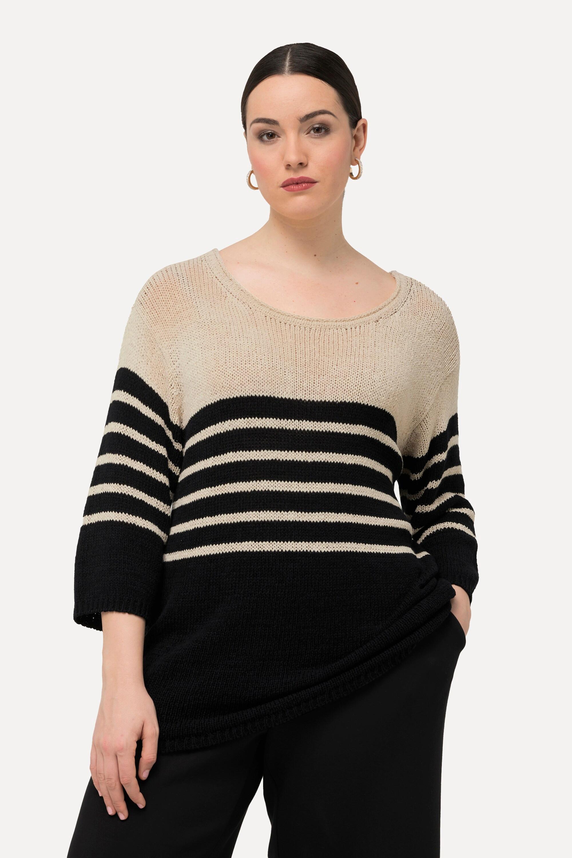 Ulla Popken  Pullover, Ringel, Oversized, Rundhals, 3/4-Arm 