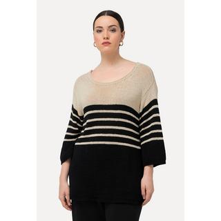 Ulla Popken  Maglione dal taglio oversize con righe, scollo rotondo e maniche a 3/4 