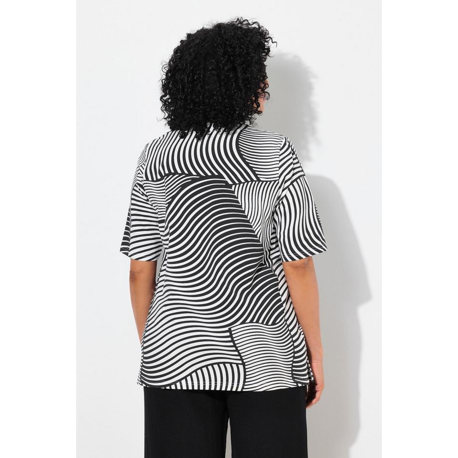 Ulla Popken Grafischer Druck A-Linie V-Ausschnitt Halbarm T-Shirt  