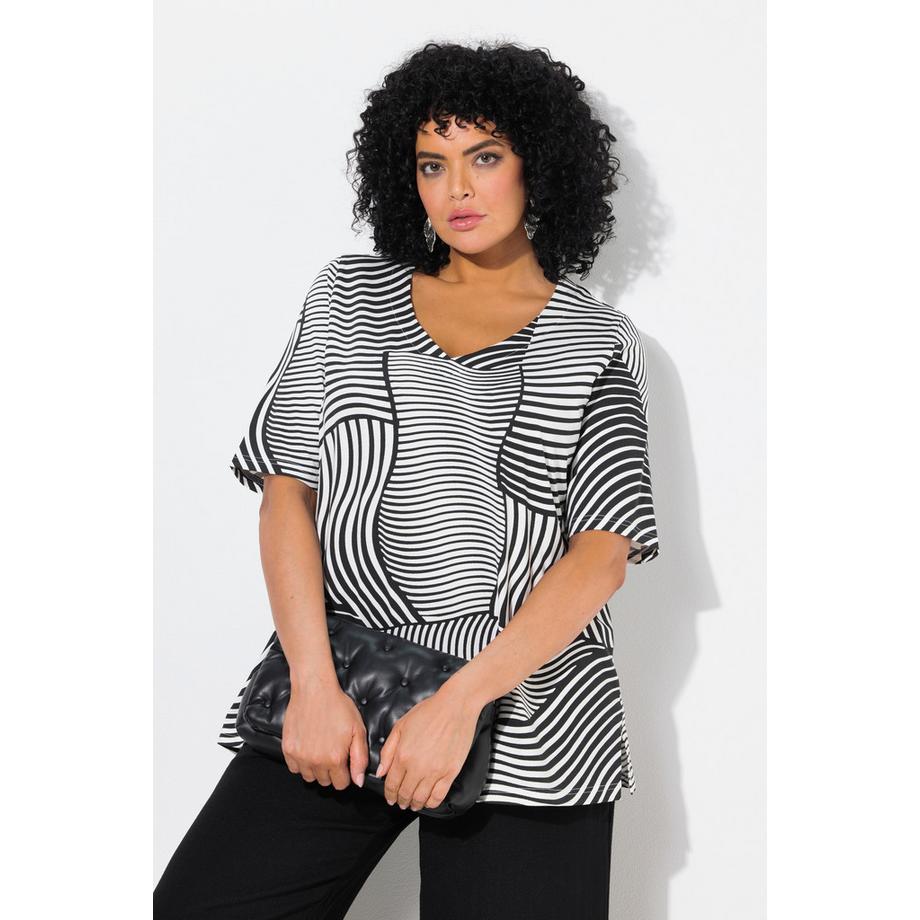 Ulla Popken Grafischer Druck A-Linie V-Ausschnitt Halbarm T-Shirt  