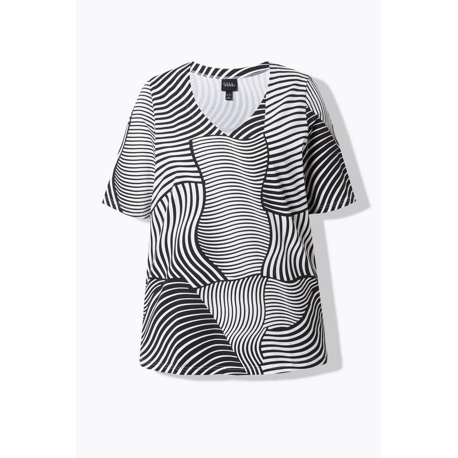 Ulla Popken Grafischer Druck A-Linie V-Ausschnitt Halbarm T-Shirt  