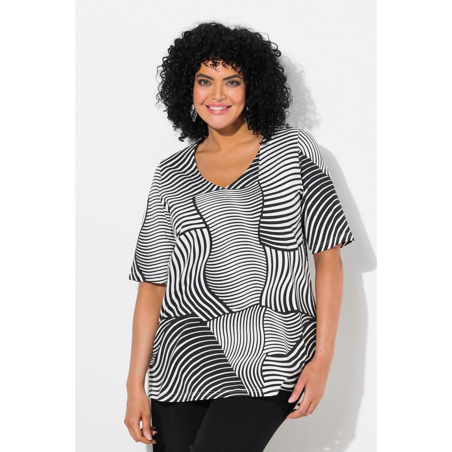 Ulla Popken Grafischer Druck A-Linie V-Ausschnitt Halbarm T-Shirt  