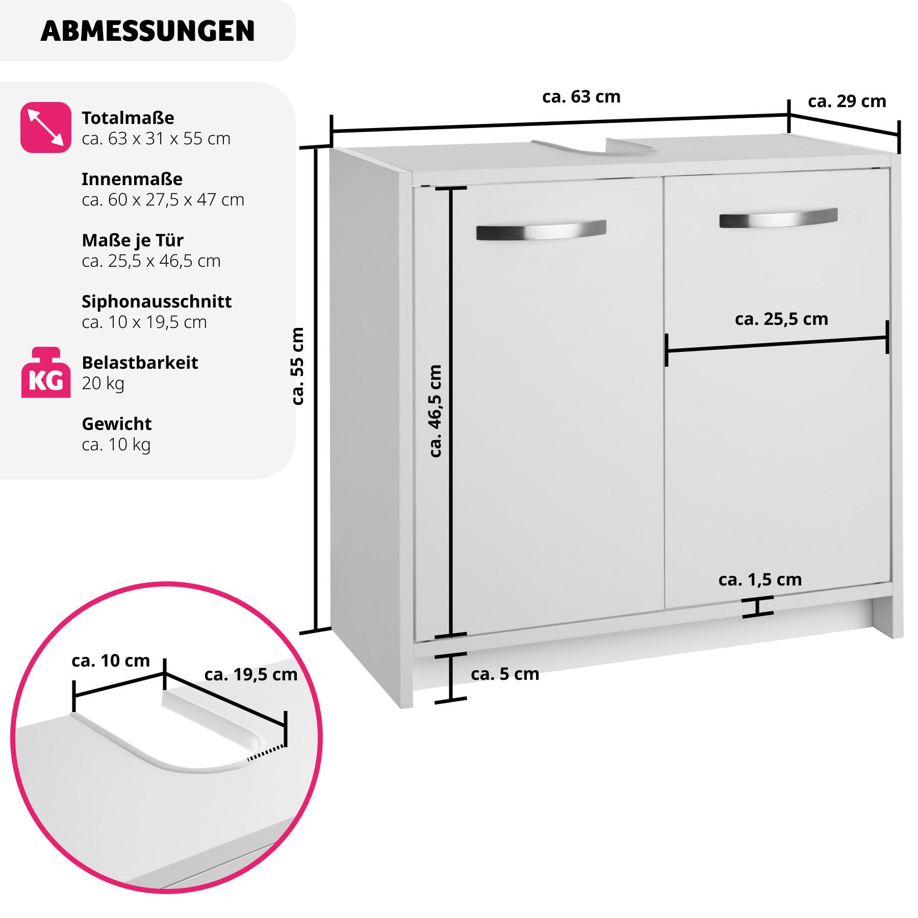 Tectake Mobile sotto lavabo Katalina, spazioso, capacità di carico 20 kg  