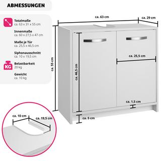 Tectake Mobile sotto lavabo Katalina, spazioso, capacità di carico 20 kg  