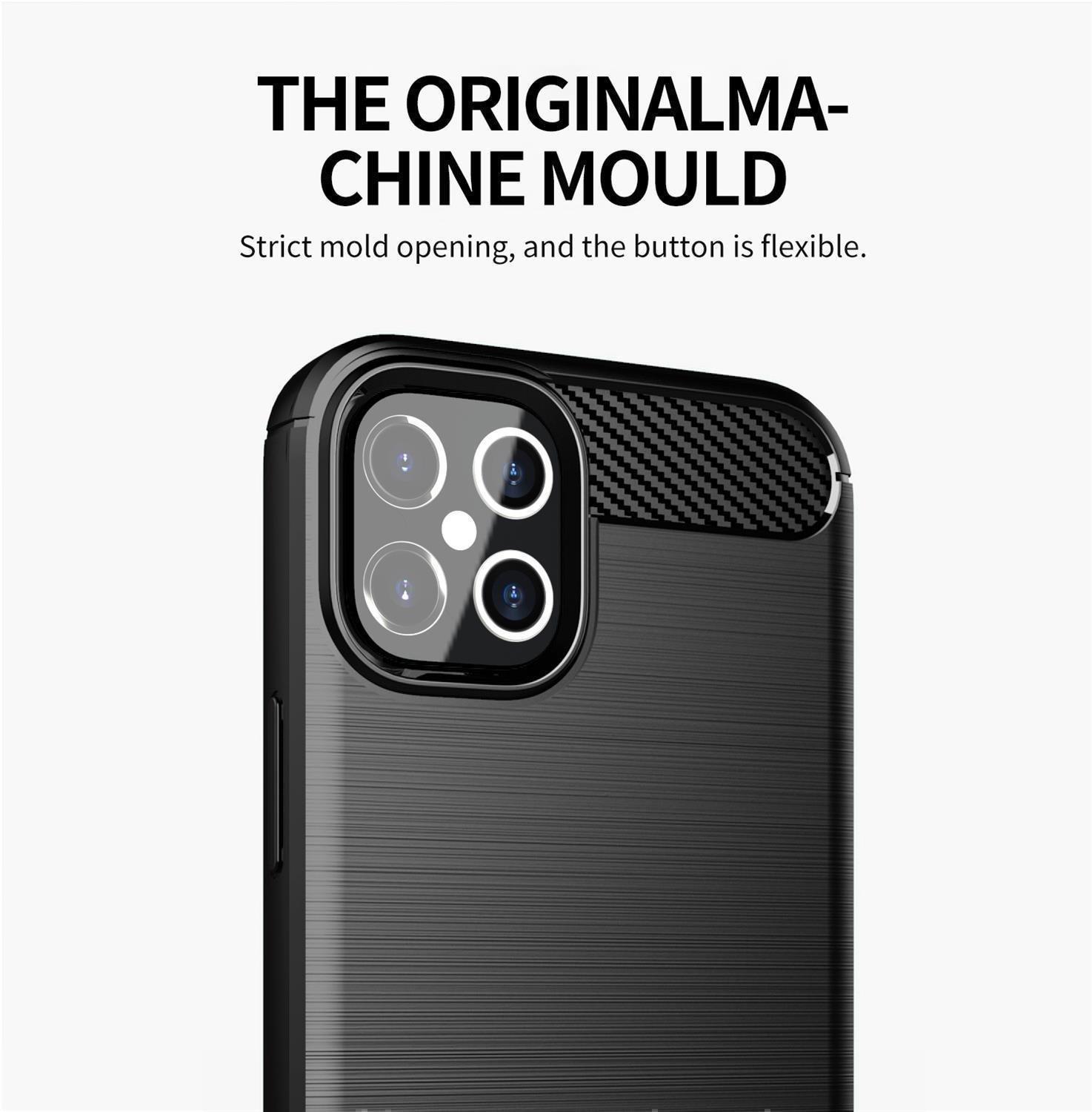 Cadorabo  Hülle für Apple iPhone 12  12 PRO TPU Silikon Edelstahl-Karbonfaser Optik 