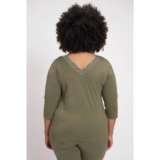 Ulla Popken  Pyjamashirt, Spitze, V-Ausschnitt, 3/4-Arm 