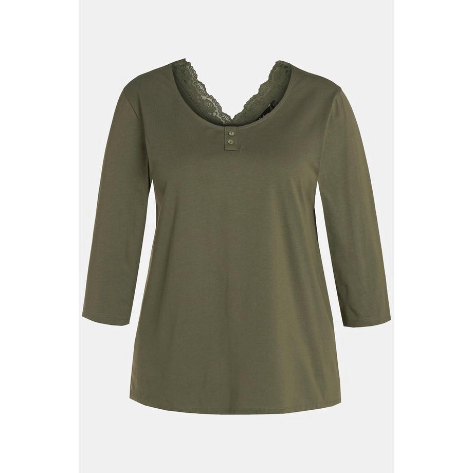 Ulla Popken Pyjamashirt Spitze V-Ausschnitt 3/4-Arm  