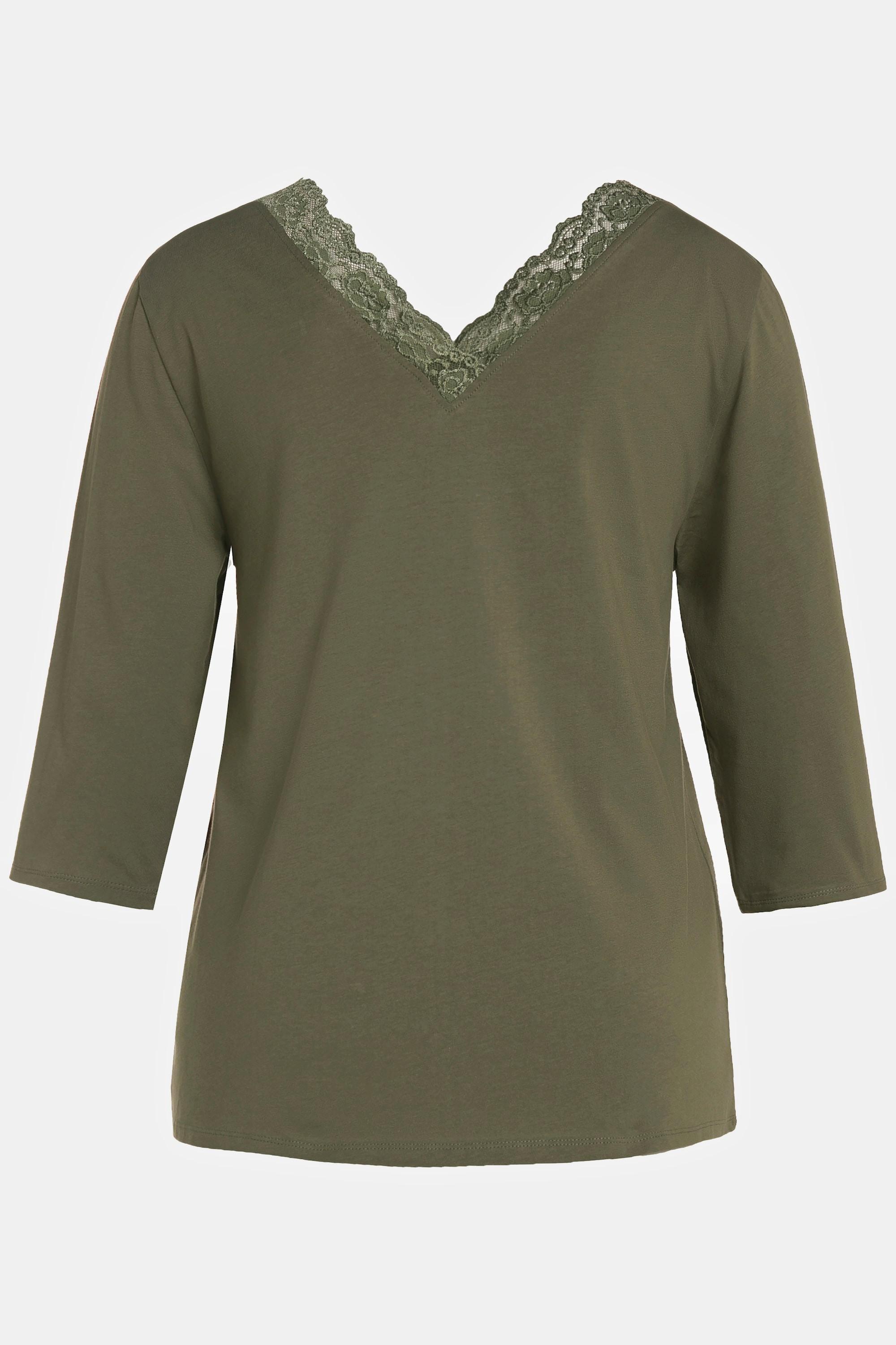 Ulla Popken Maglia del pigiama pizzo scollo a V maniche 3/4  