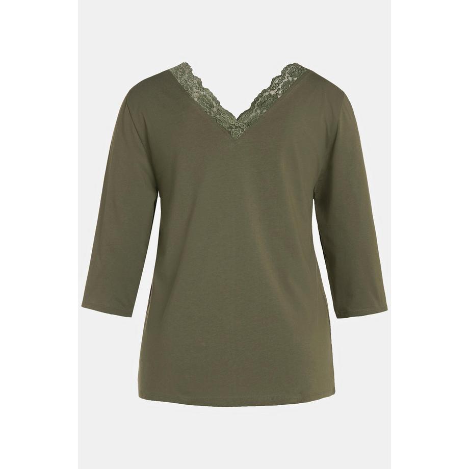 Ulla Popken Pyjamashirt Spitze V-Ausschnitt 3/4-Arm  