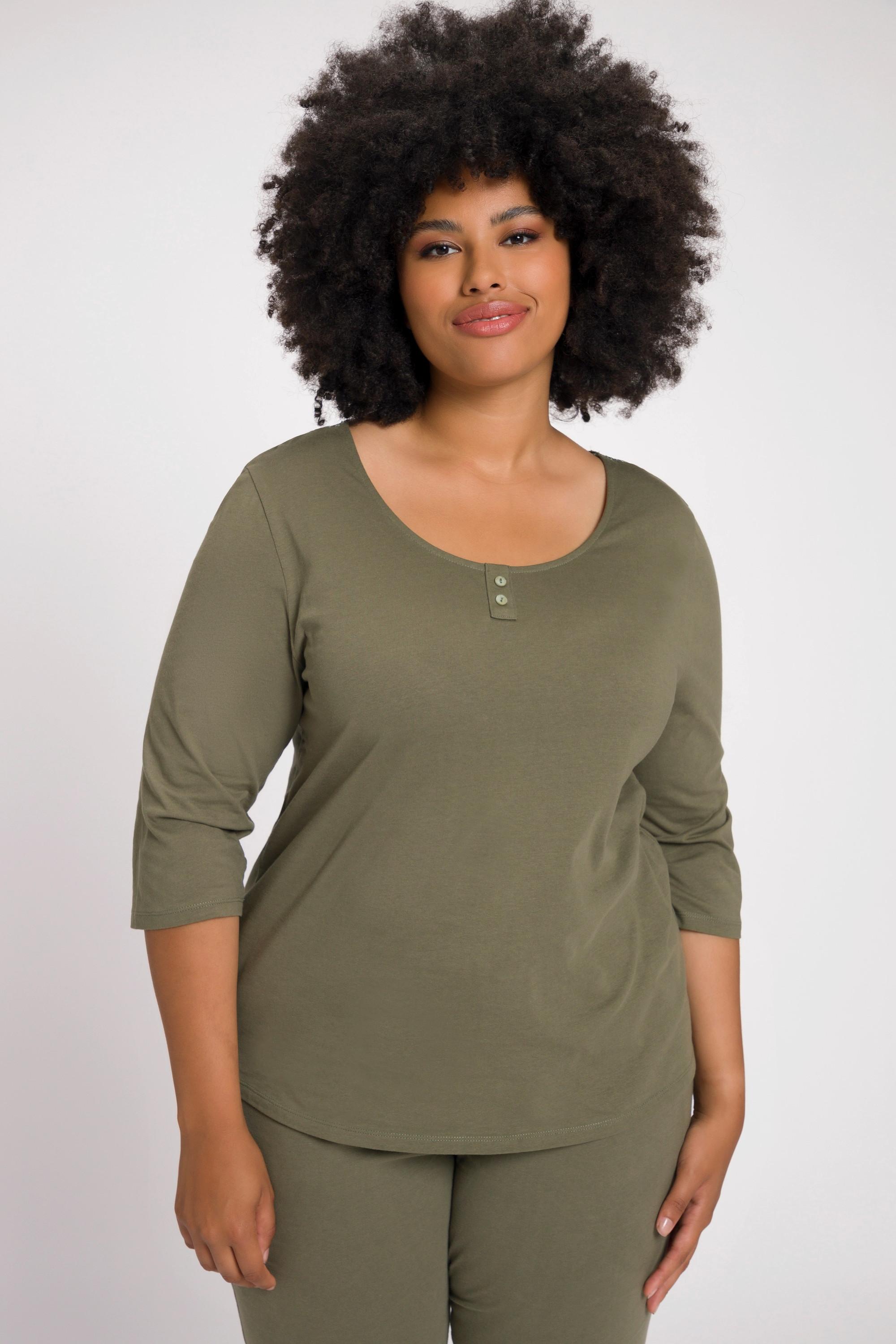 Ulla Popken Maglia del pigiama pizzo scollo a V maniche 3/4  