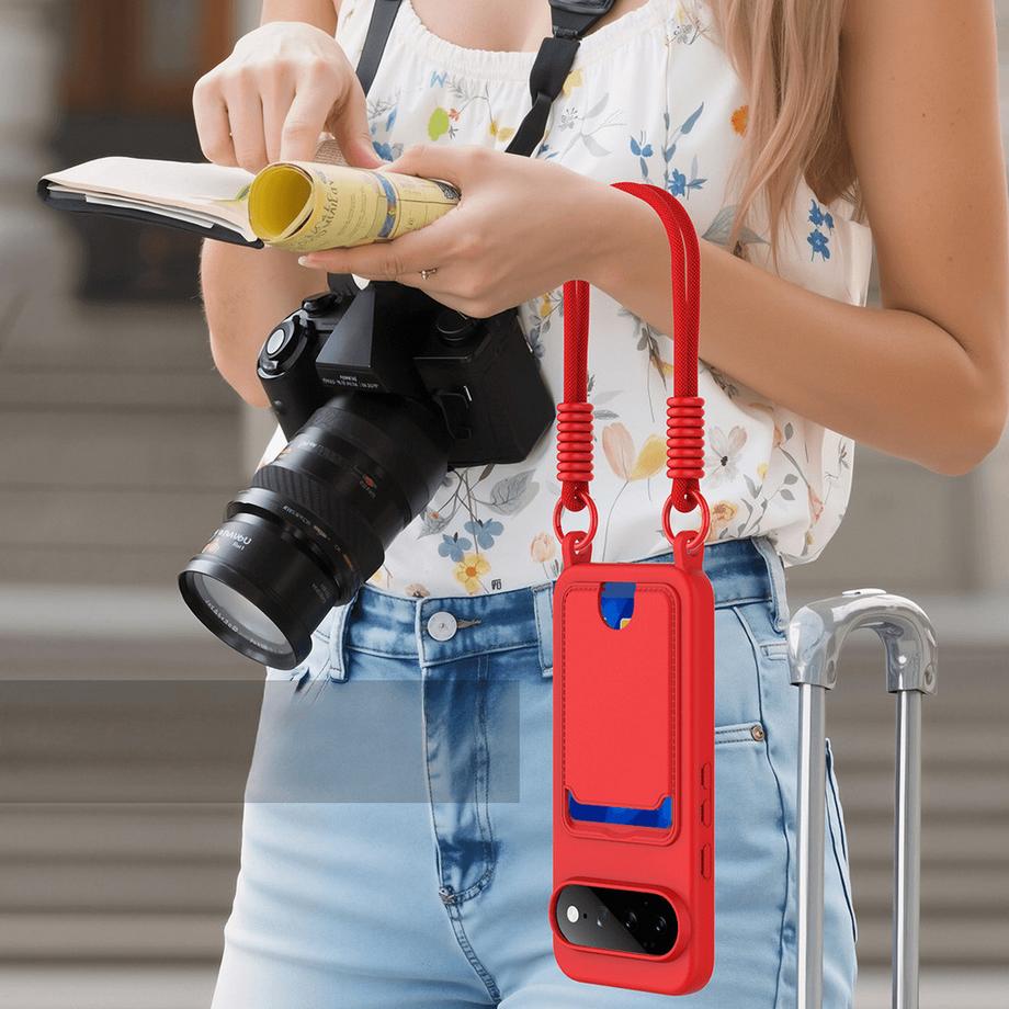 Cover-Discount Custodia in silicone per Google Pixel 11 Pro XL con portacarte e tracolla  