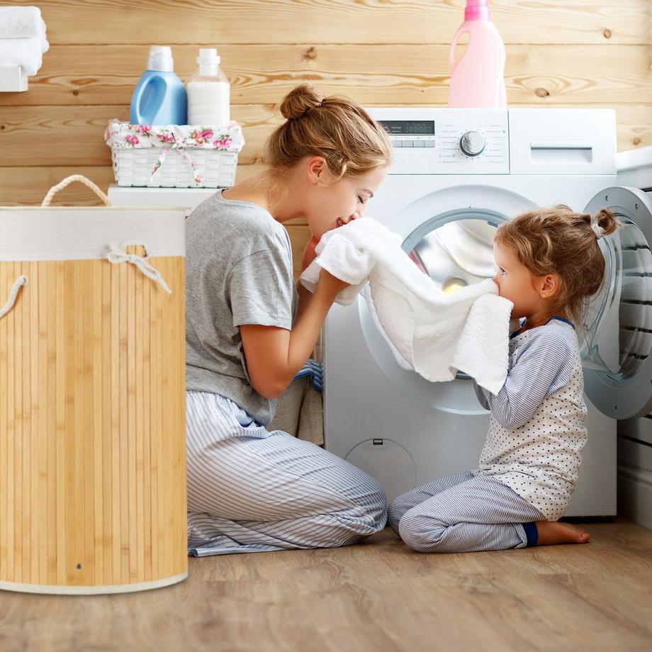 B2X Panier à linge rond en bambou  