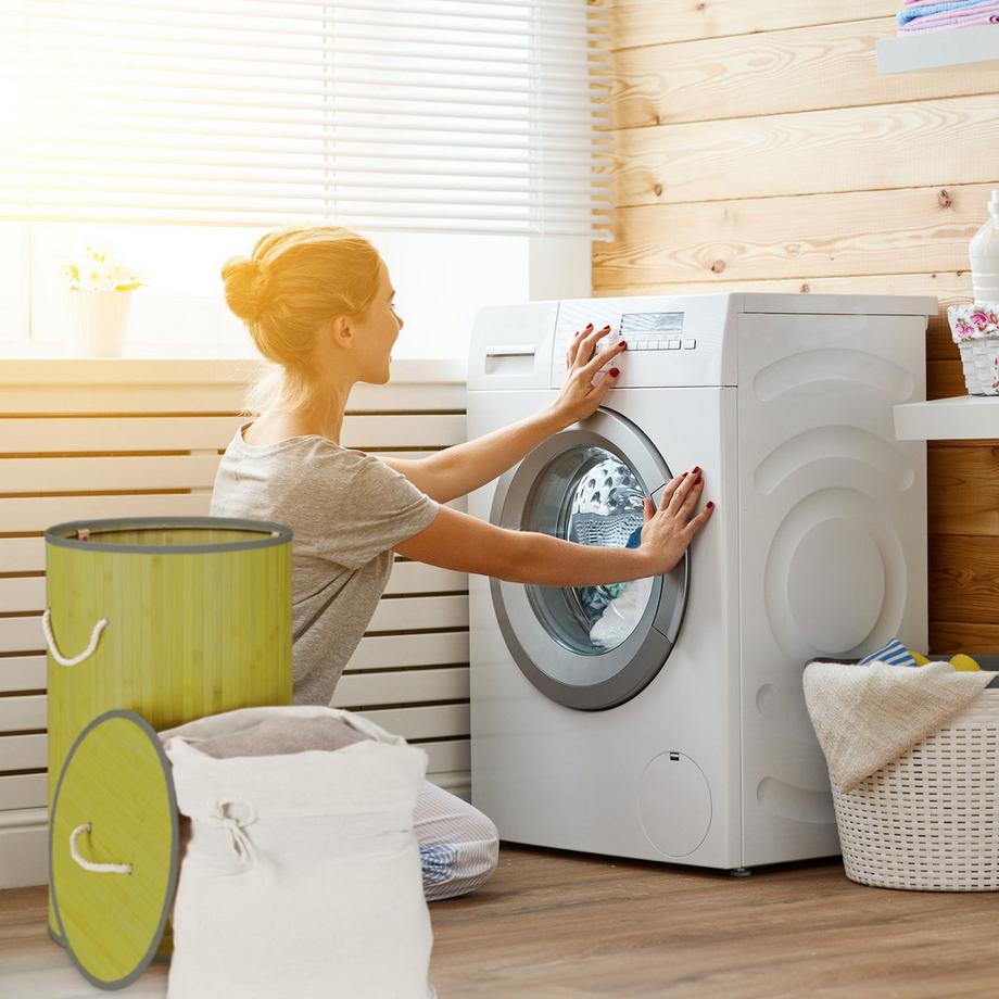 B2X Panier à linge rond en bambou  