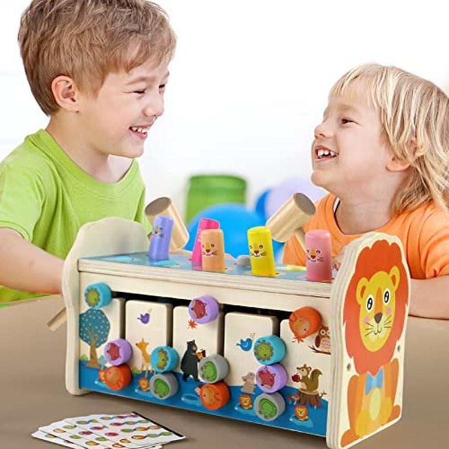 Activity-board  4-In-1 Holzspielzeug Klopfbank Kinderspielzeug Hämmerchenspiel 