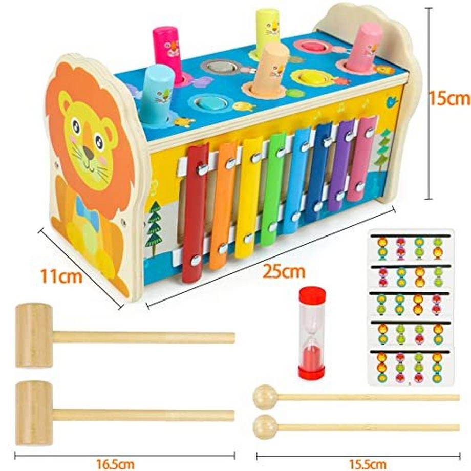Activity-board  4-In-1 Holzspielzeug Klopfbank Kinderspielzeug Hämmerchenspiel 