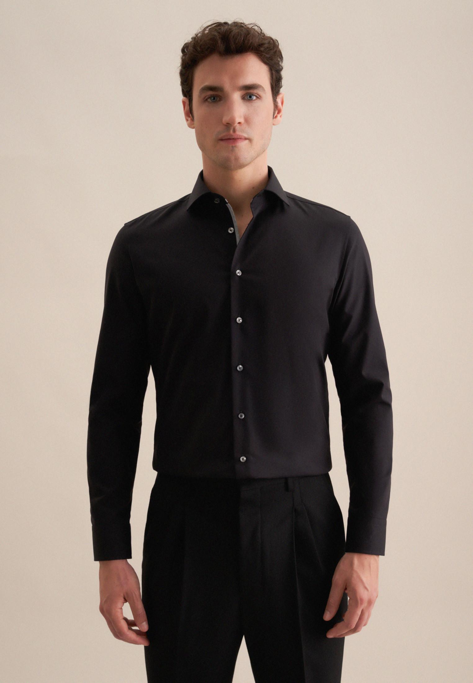 Image of Business Hemd Slim Fit Langarm Uni Herren Schwarz 36