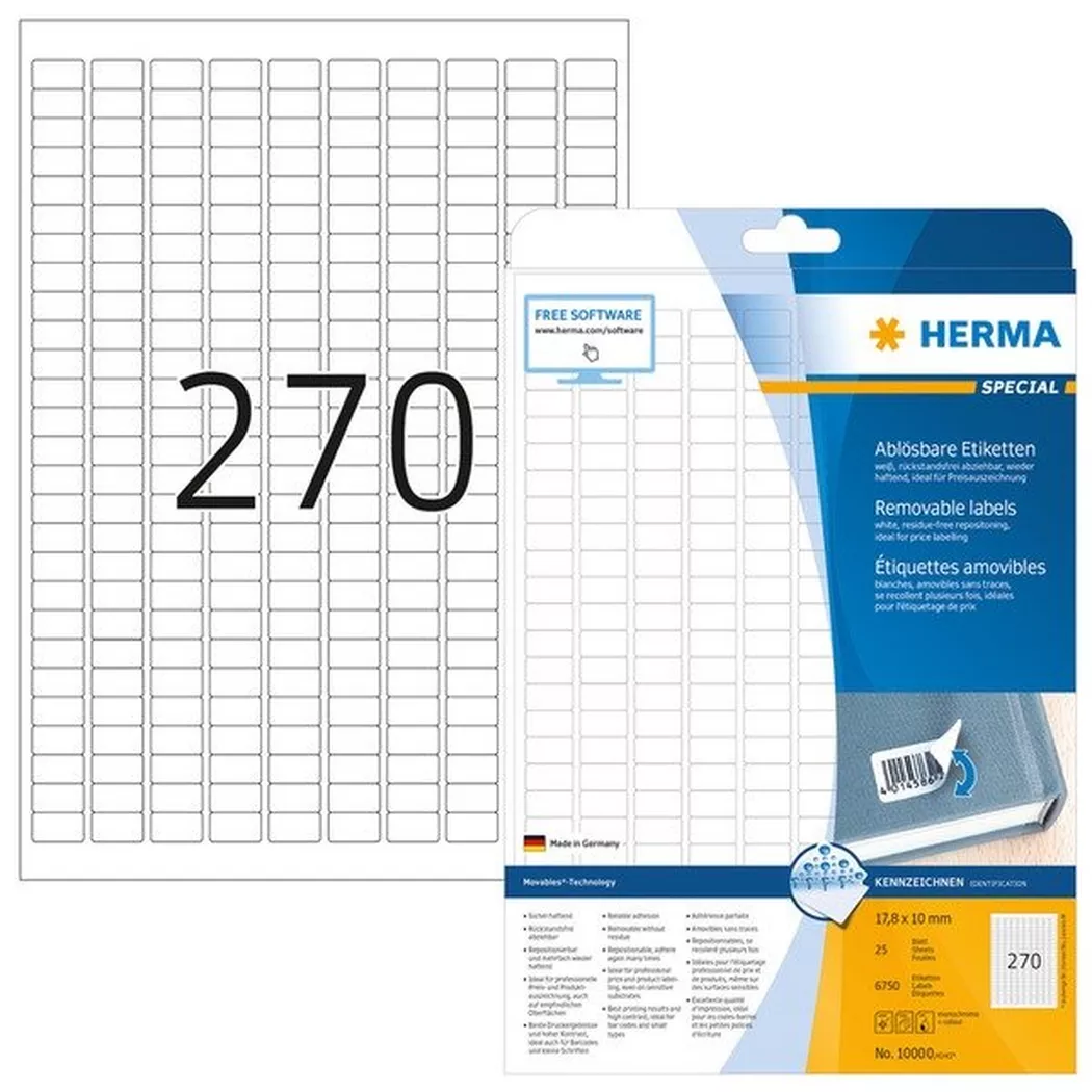HERMA – Etikett. Movables 17,8x10mm 10000 weiss,non-perm. 6750 St./25Bl., One Size