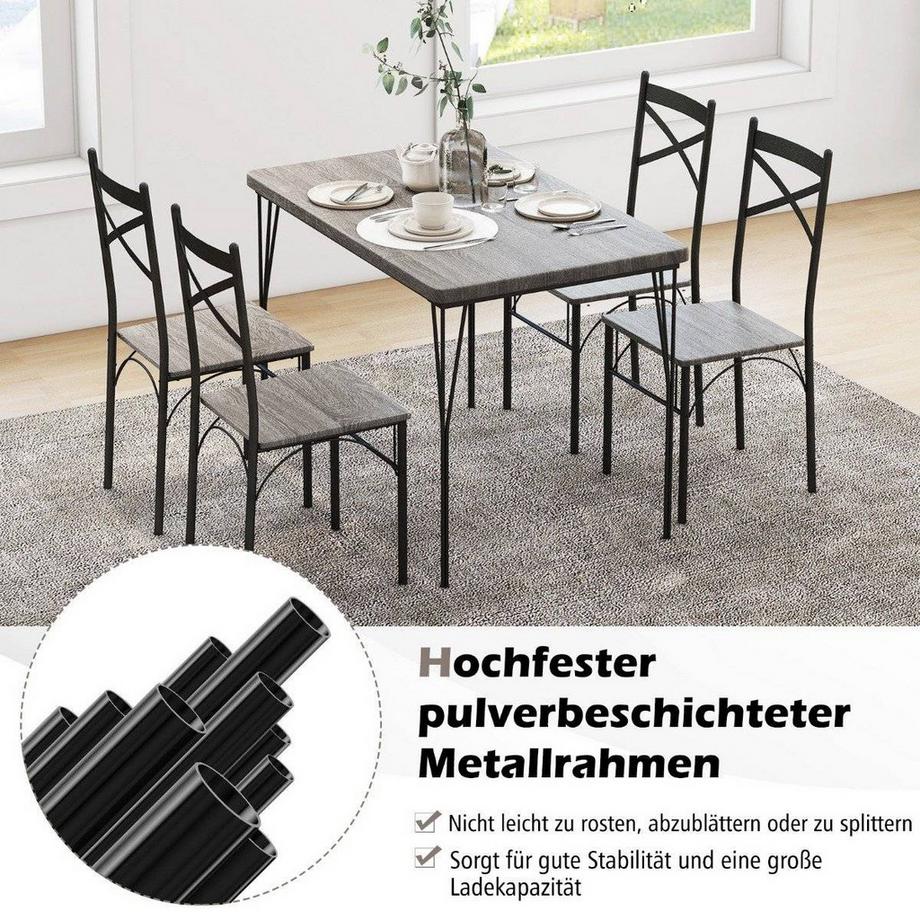 Northio  5-teilige Essgruppe für 4 Personen moderner rechteckiger Esstisch und 4 Esszimmerstühle Grau und Schwarz 